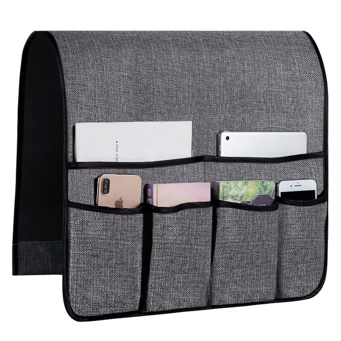 Sofa Armrest Organizer NonSlip Arm Chair Hanging Caddy Remote Control Holder for MagazineTablet Phone Books Glasses BGrey19