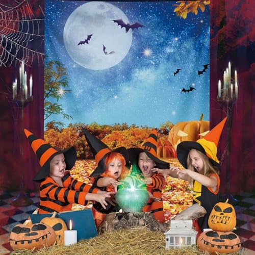 Msocio 5x7ft Polyester Halloween Backdrop Moonlight Pumpkin Fallen Leaves Photography Background for Birthday Baby Shower Trick or Treat Party Decoration Banner Photo Studio Props - Image 4