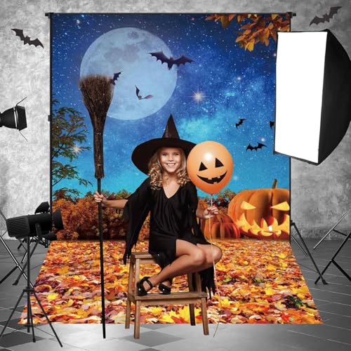 Msocio 5x7ft Polyester Halloween Backdrop Moonlight Pumpkin Fallen Leaves Photography Background for Birthday Baby Shower Trick or Treat Party Decoration Banner Photo Studio Props - Image 3