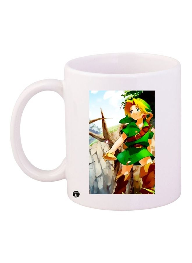 Anime Girl Printed Coffee Mug White/Green/Brown 11ounce