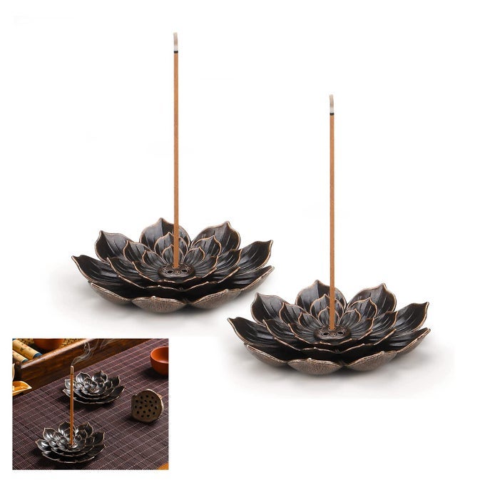 2PACK LOTUS INCENSE HOLDERS DETACHABLE 6HOLE BRASS BURNER FOR STICK CONE COIL INCENSE IDEAL FOR HOME OFFICE YOGA ROOM MEDITATION TEA HOUSE
