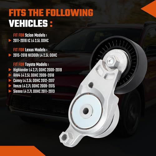 ISINSWIFT Belt Tensioner Assembly with Pulley Fit for Toyota Camry 2007-2017, Avalon 2005-2018, Sienna, Highlander, Fit for RAV4, Venza & Lexus ES350, IS250, RX350, Replace# 1662031040 - Image 4