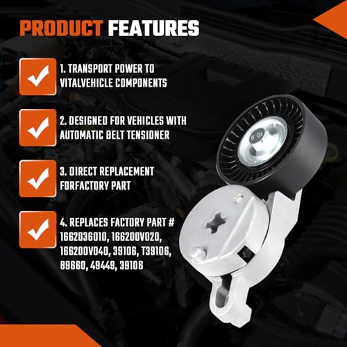 ISINSWIFT Belt Tensioner Assembly with Pulley Fit for Toyota Camry 2007-2017, Avalon 2005-2018, Sienna, Highlander, Fit for RAV4, Venza & Lexus ES350, IS250, RX350, Replace# 1662031040 - Image 3