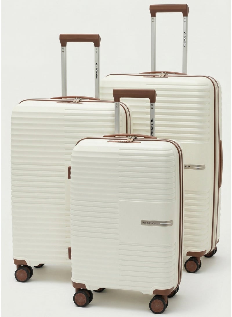 سونادا طقم حقائب سفر 3 قطع - بولي بروبيلين غير قابل للكسر، قفل TSA، عجلات مزدوجة صامتة 360 درجة وقابلة للتوسيع - Image 1
