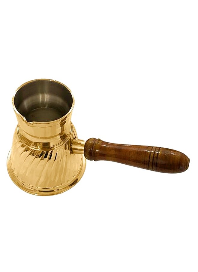 Majestic Majestic Brass Turkish Coffee Pot – Capacity: 280 ml (Medium Size), Spiral Design, Golden Color – Handcrafted with Wooden Handle, Perfect for Turkish Coffee, Arabic Coffee, Tea, Milk, and Hot Beverages  - Image 2