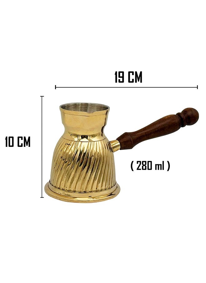 Majestic Majestic Brass Turkish Coffee Pot – Capacity: 280 ml (Medium Size), Spiral Design, Golden Color – Handcrafted with Wooden Handle, Perfect for Turkish Coffee, Arabic Coffee, Tea, Milk, and Hot Beverages  - Image 5