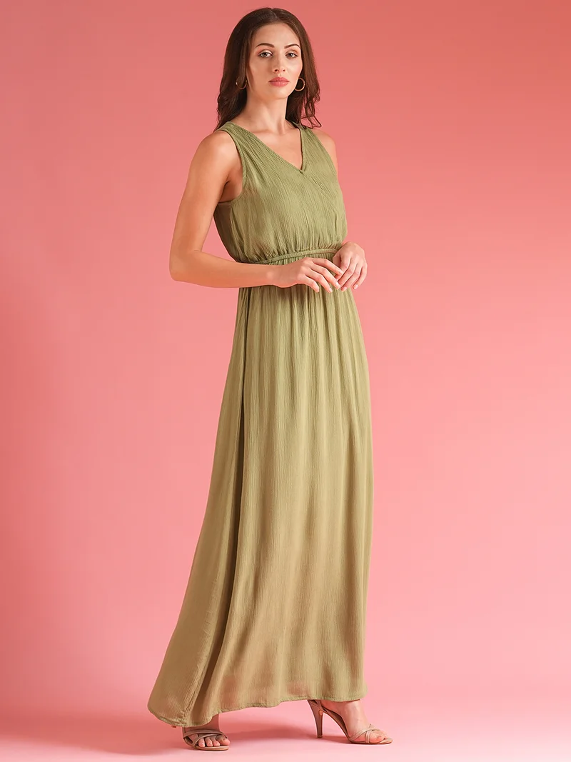 جلو باص Women Green Fit & Flare Maxi Wrap Dress