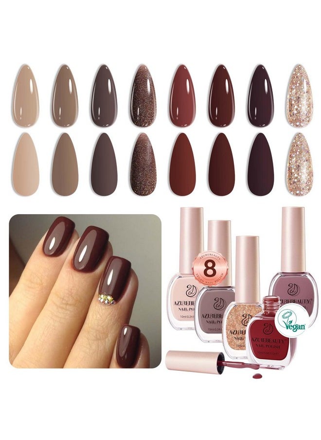 AZUREBEAUTY AZUREBEAUTY 8 Colors Brown Nude Glitter Nail Polish Set, Quick-Dry Vegan, Perfect for Women Manicure Nail Art DIY Salon  - Image 1