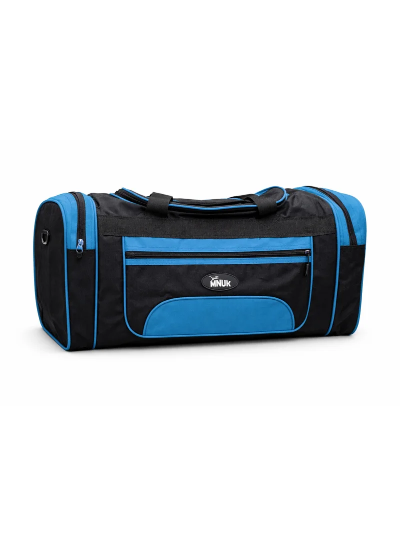 منيك حقيبة سفر MNUK دافل، حقيبة يد مزودة بجيب للأحذية وجيب للملابس المبللة، مناسبة للرجال والنساء، حقيبة رياضية صغيرة (20 بوصة) زرقاء، مثالية لعطلات نهاية الأسبوع والرحلات القصيرة.