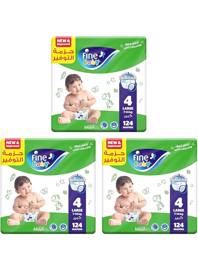Fine Baby Size 4 Large 7–14 Kg 124 Diapers (Pack Of 3)