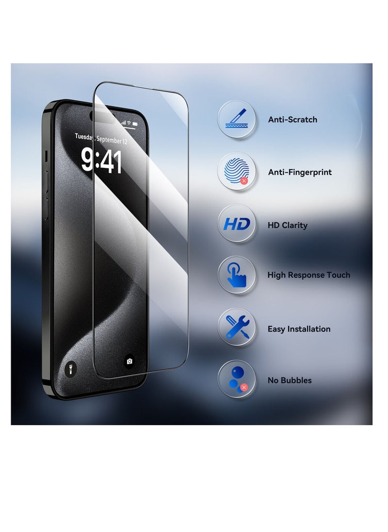 DIGI CORE - iPhone 15 Pro Max Screen Protector 3 Pack 6.7 Inch 2.5D Curved Edges With iPhone 15 Pro Max Camera Lens Protector And Anti-Scratch iPhone Back PVC Clear Sheet Set (White Titanium, iPhone 15 Pro Max) - Image 1