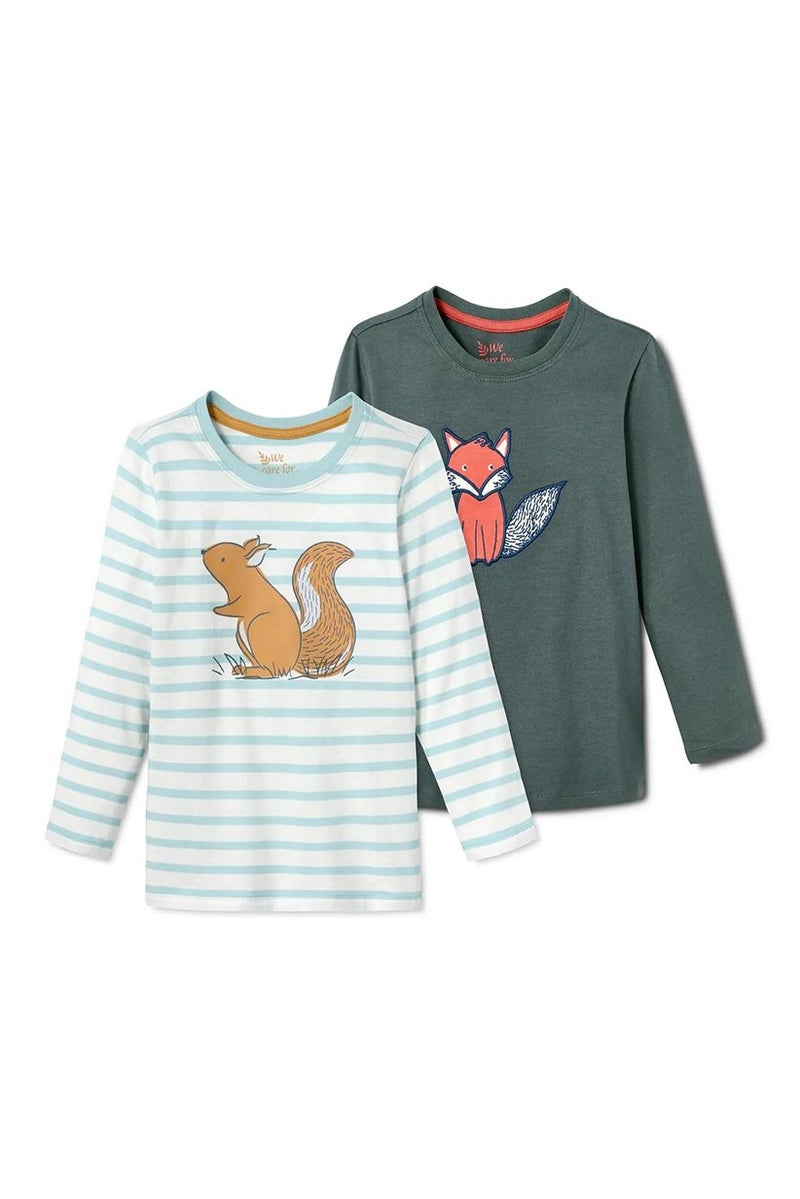 Tchibo Toddlers Boys 2 Pieces Long Sleeve Jersey Shirts, Light Blue and Olive  - Image 2