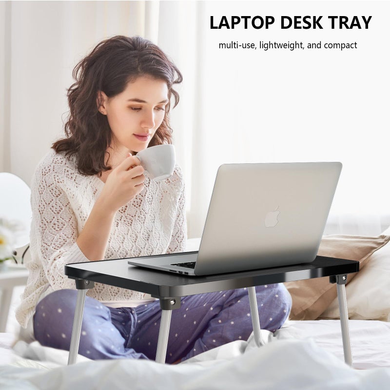 promitop Lap Desks Laptop Tray for Bed or Couch,Portable Breakfast Serving Tray with Folding Legs,Foldable & Lightweight Mini Table, Laptop Stand for Working, Reading and Writing,Black - Image 2