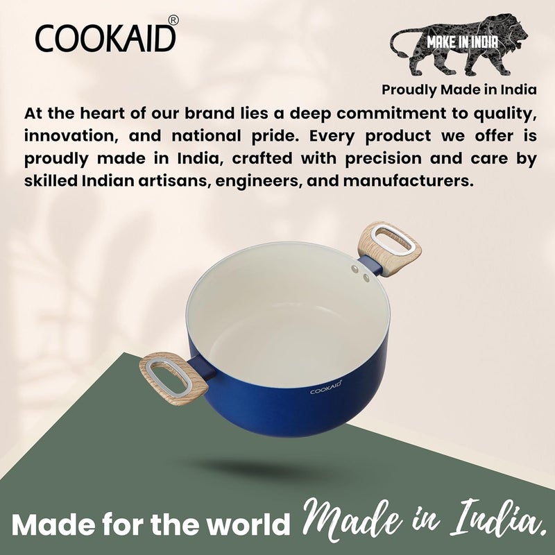 COOKAID Velora Series Non Stick Ceramic Casserole 24 cm | Aluminium Body| Ceramic Non Stick Coating| ISI Certified |4.8 LTR. Capacity | RV Blue - Image 3