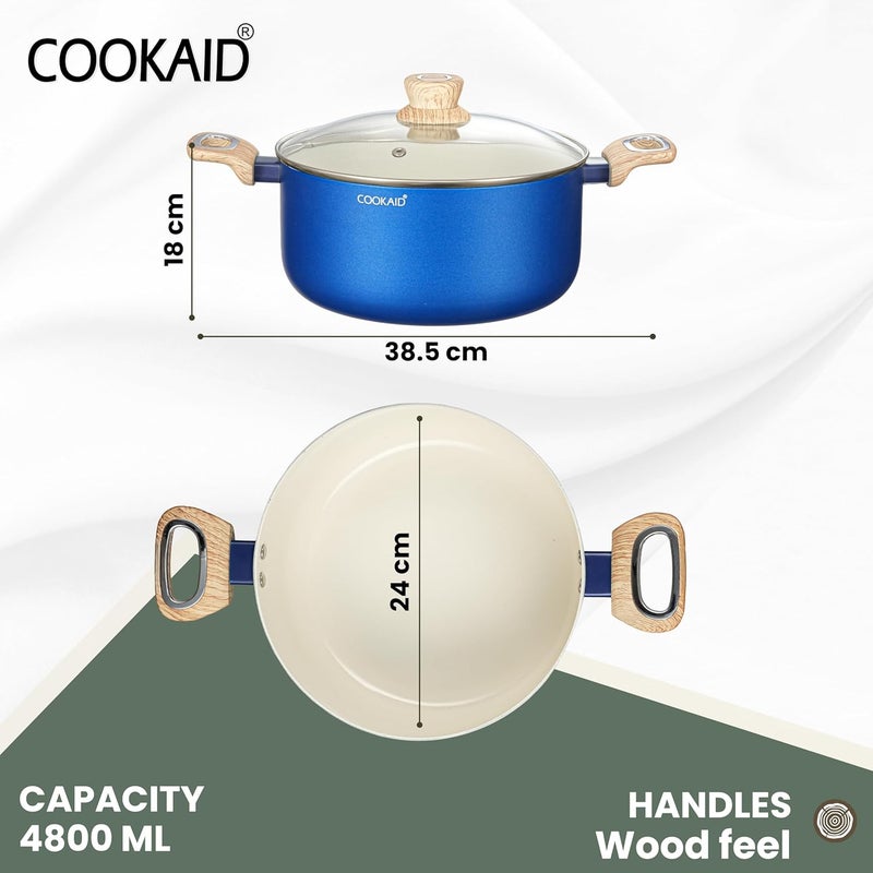 COOKAID Velora Series Non Stick Ceramic Casserole 24 cm | Aluminium Body| Ceramic Non Stick Coating| ISI Certified |4.8 LTR. Capacity | RV Blue - Image 2