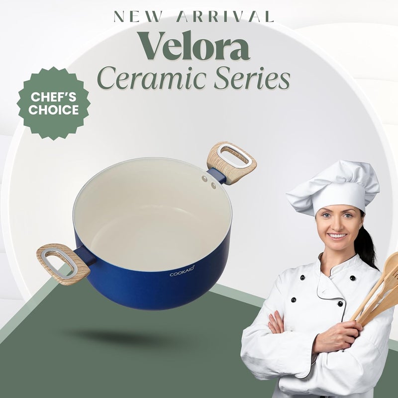 COOKAID Velora Series Non Stick Ceramic Casserole 24 cm | Aluminium Body| Ceramic Non Stick Coating| ISI Certified |4.8 LTR. Capacity | RV Blue - Image 4