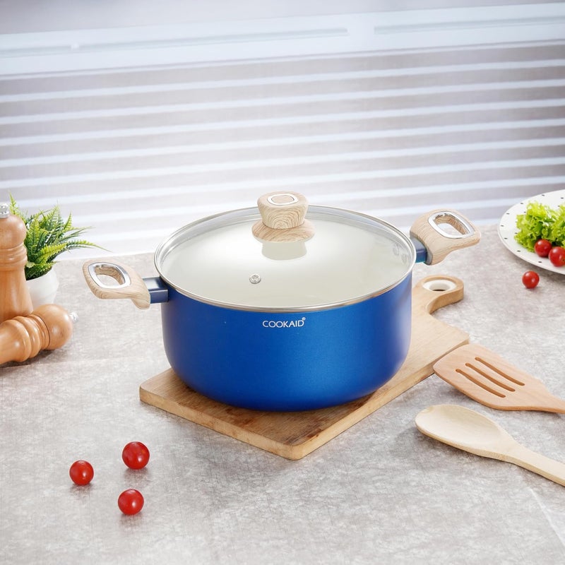 COOKAID Velora Series Non Stick Ceramic Casserole 24 cm | Aluminium Body| Ceramic Non Stick Coating| ISI Certified |4.8 LTR. Capacity | RV Blue - Image 1