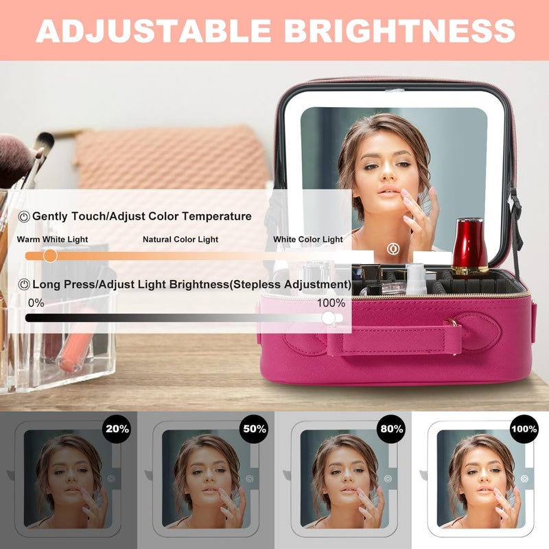 Mocado Travel Makeup Bag with LED Lighted Mirror,Travel Makeup Organizer,Makeup Case with 3 Color Lighted Setting and 10x Magnifying Mirror,Portable Storage and Adjustable Dividers Makeup Box(Violet) - Image 4