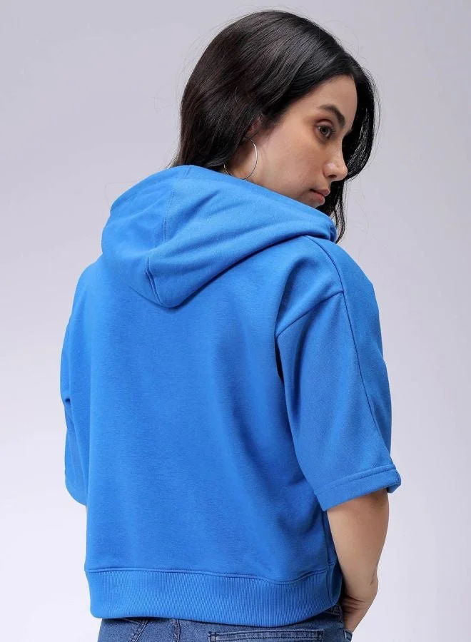 Freehand  Women Boxy Fit Solid Hooded Neck Short Sleeve Wrap Sweatshirt for Women | Best Price UAE