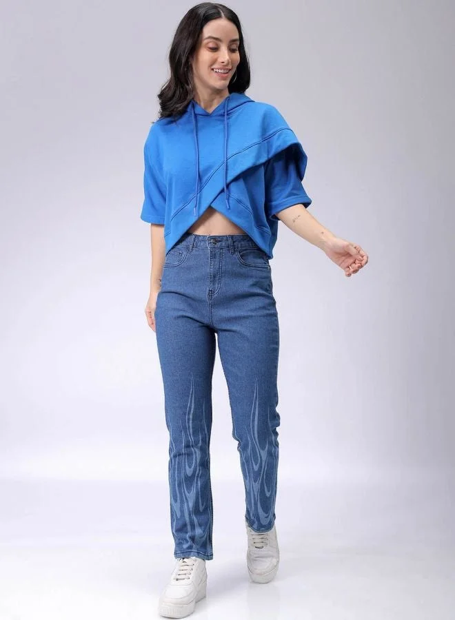 Freehand  Women Boxy Fit Solid Hooded Neck Short Sleeve Wrap Sweatshirt for Women | Best Price UAE