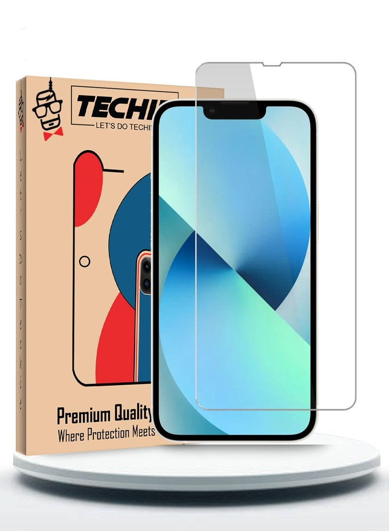 Techie حماية شاشة زجاجية مقساة HD لجهاز Apple iPhone 13 - مضادة للانعكاس ومضادة للفقاعات بصلابة 9H وسمك 0.33 مم وحواف مدورة وسهولة في التركيب - Image 1