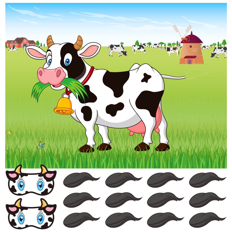 ASTARON Pin The Tail on The Cow Game with 30 Tail Stickers for Farm Birthday Supplies Pin Game Boys Girls Animal Party Favors Christmas Decorations Home Wall Decor - Image 3