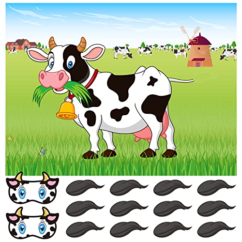 ASTARON Pin The Tail on The Cow Game with 30 Tail Stickers for Farm Birthday Supplies Pin Game Boys Girls Animal Party Favors Christmas Decorations Home Wall Decor - Image 1