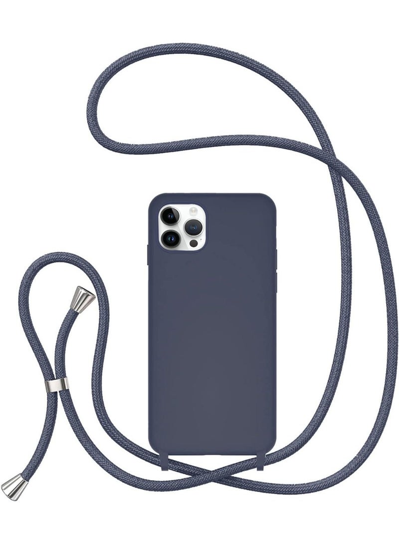 Case with Strap,Crossbody Phone Case with Adjustable Neck Shoulder Lanyard,Soft Silicone Shockproof Protective Phone Cover for iPhone 15 Pro Max (Blue) - Image 1