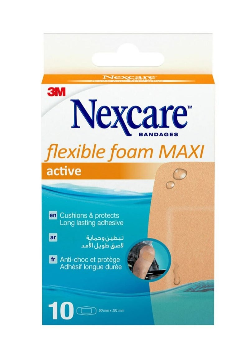 3M Nexcare Active Flexible Foam Maxi Bandages Plasters G 50 mm x 101 mm 10 PCS