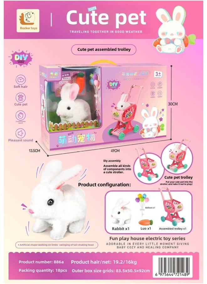 Fang Deer Children's Electric Plush Pet White Rabbit Puppy Kitten Cute Pet Transparent Shoulder Bag Simulation Shape-Color:886a Cart (rabbit)  - Image 1
