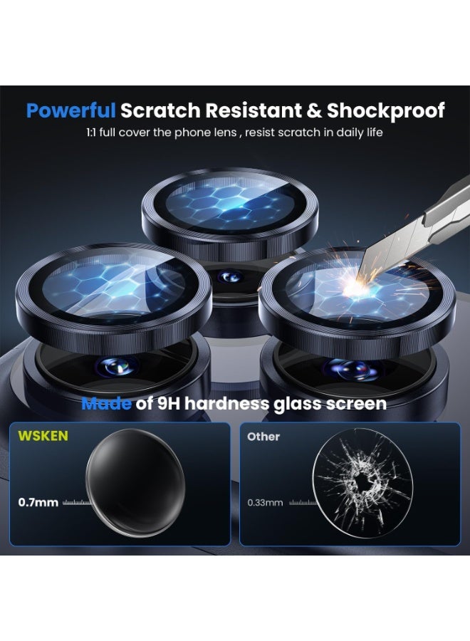 ACLIX Camera Lens Protector - for 17 Pro Max, Shatterproof Ultra HD 9H Tempered Glass for iPhone Screen Metal Ring Cover Film,Anti-Fingerprint,Scratch Resistant, (Deep Blue) - Image 3