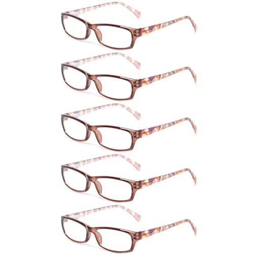 Kerecsen Reading Glasses 5 Pairs Fashion Ladies Readers Spring Hinge with Pattern Print Eyeglasses for Women 5 Brown 175 x - Image 1