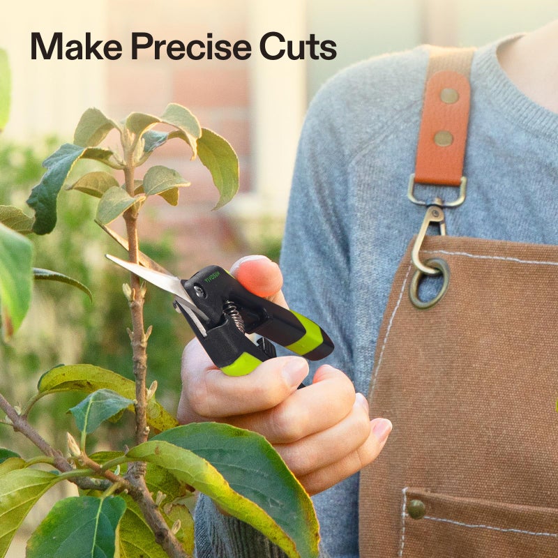 VIVOSUN Gardening Scissors, 6.5 Inch Hand Pruner, Pruning Shear with Straight Stainless Steel Blades, Garden Tools for Women Men, Black and Green - Image 2