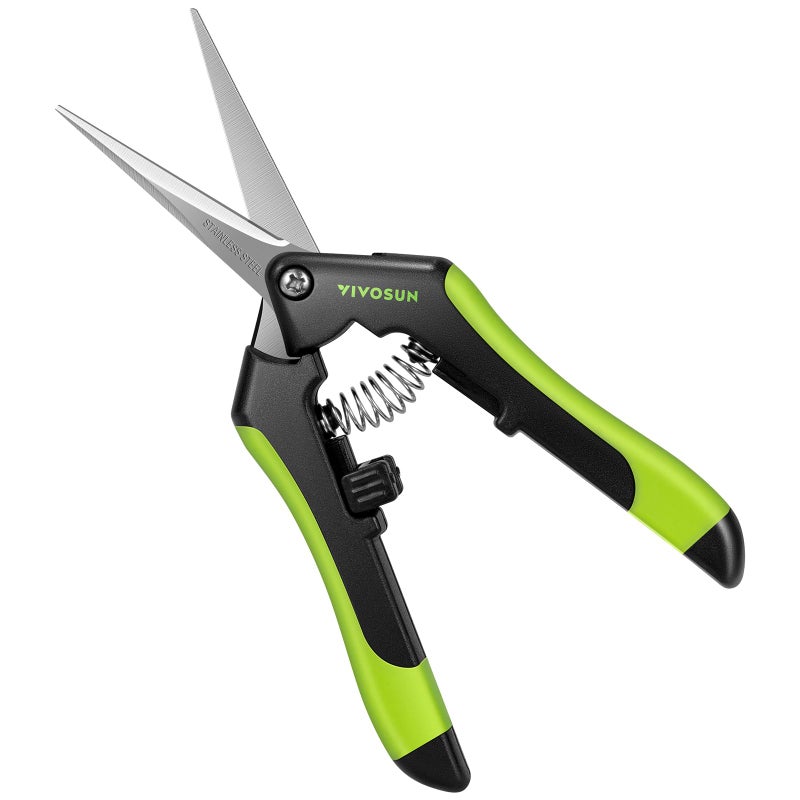 VIVOSUN Gardening Scissors, 6.5 Inch Hand Pruner, Pruning Shear with Straight Stainless Steel Blades, Garden Tools for Women Men, Black and Green - Image 1