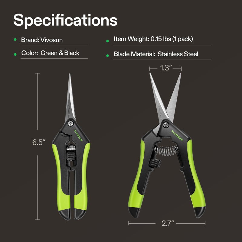 VIVOSUN Gardening Scissors, 6.5 Inch Hand Pruner, Pruning Shear with Straight Stainless Steel Blades, Garden Tools for Women Men, Black and Green - Image 3