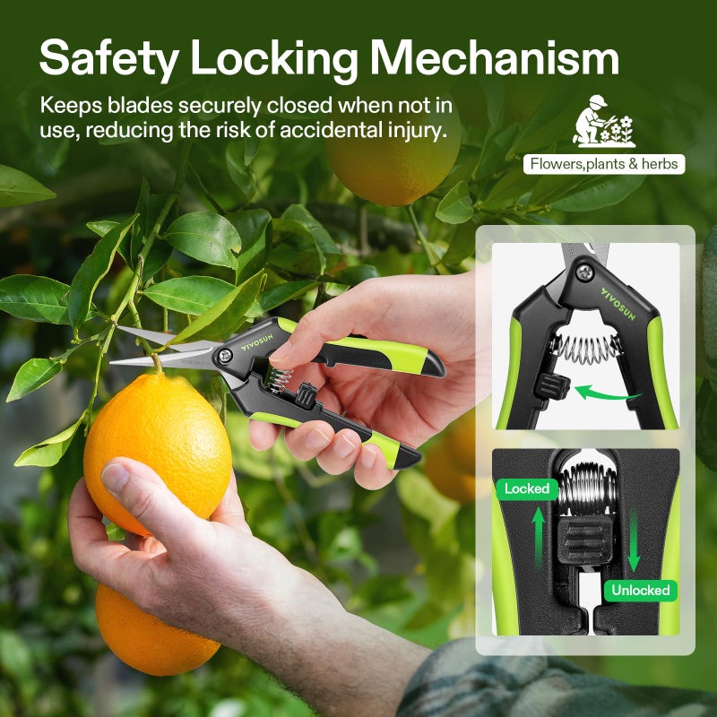 VIVOSUN Gardening Scissors, 6.5 Inch Hand Pruner, Pruning Shear with Straight Stainless Steel Blades, Garden Tools for Women Men, Black and Green - Image 5