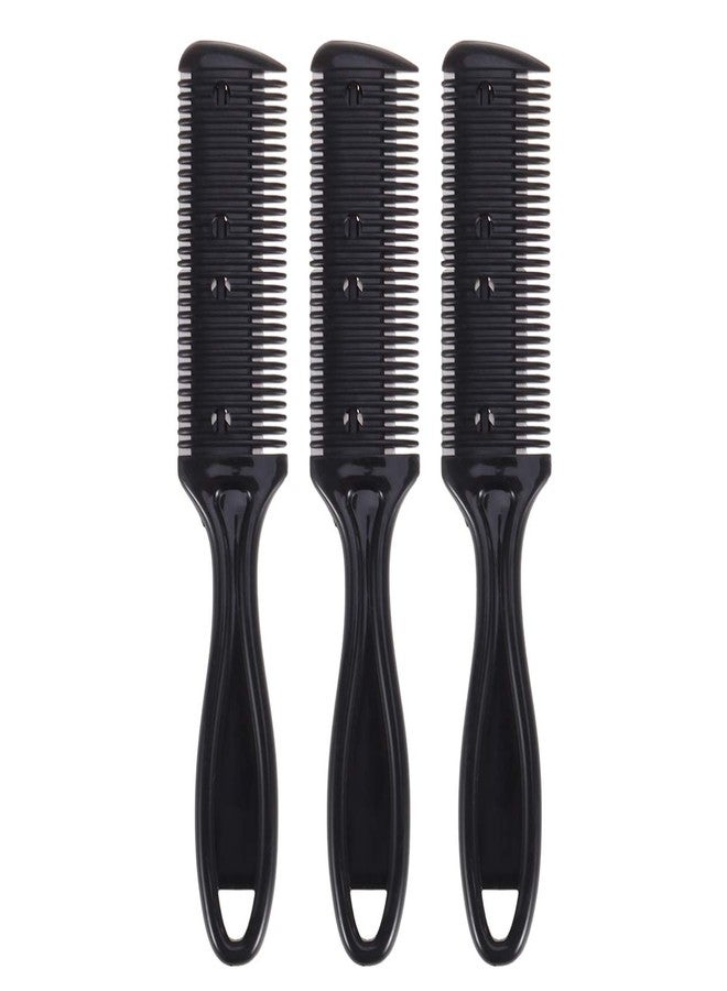 Lurrose 3pcs Haircut Set: Double-Sided Scissors, Stainless Steel Razor, and Plastic Comb for Long and Short Hair Trimming (Black) - Image 1