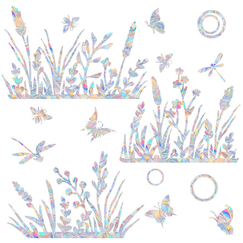AREAWA Flower and Grass Anti-Collision Decals - Save Birds from Window Collisions, Reusable Vinyl Rainbow Window Stickers - Image 1