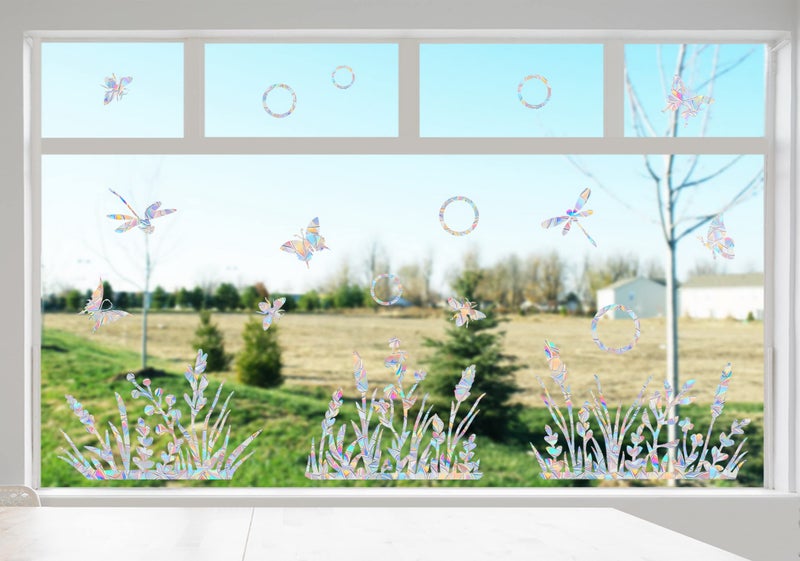 AREAWA Flower and Grass Anti-Collision Decals - Save Birds from Window Collisions, Reusable Vinyl Rainbow Window Stickers - Image 4