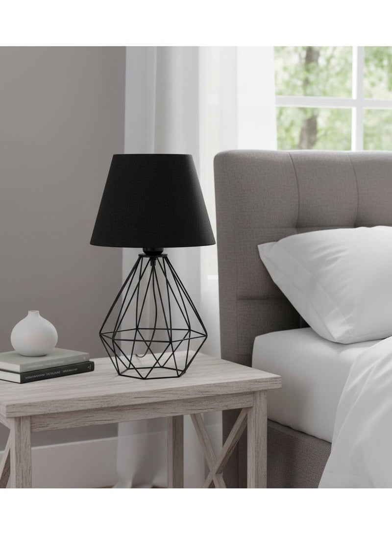 الروضة للإضاءة اباجورة شكل مميز وانيق بشابوة قماش فريد معدن - اباجورة مودرن لغرف النوم والمعيشة | اللون: اسود × اسود | المقاس: 45x25x25 سم - Image 2