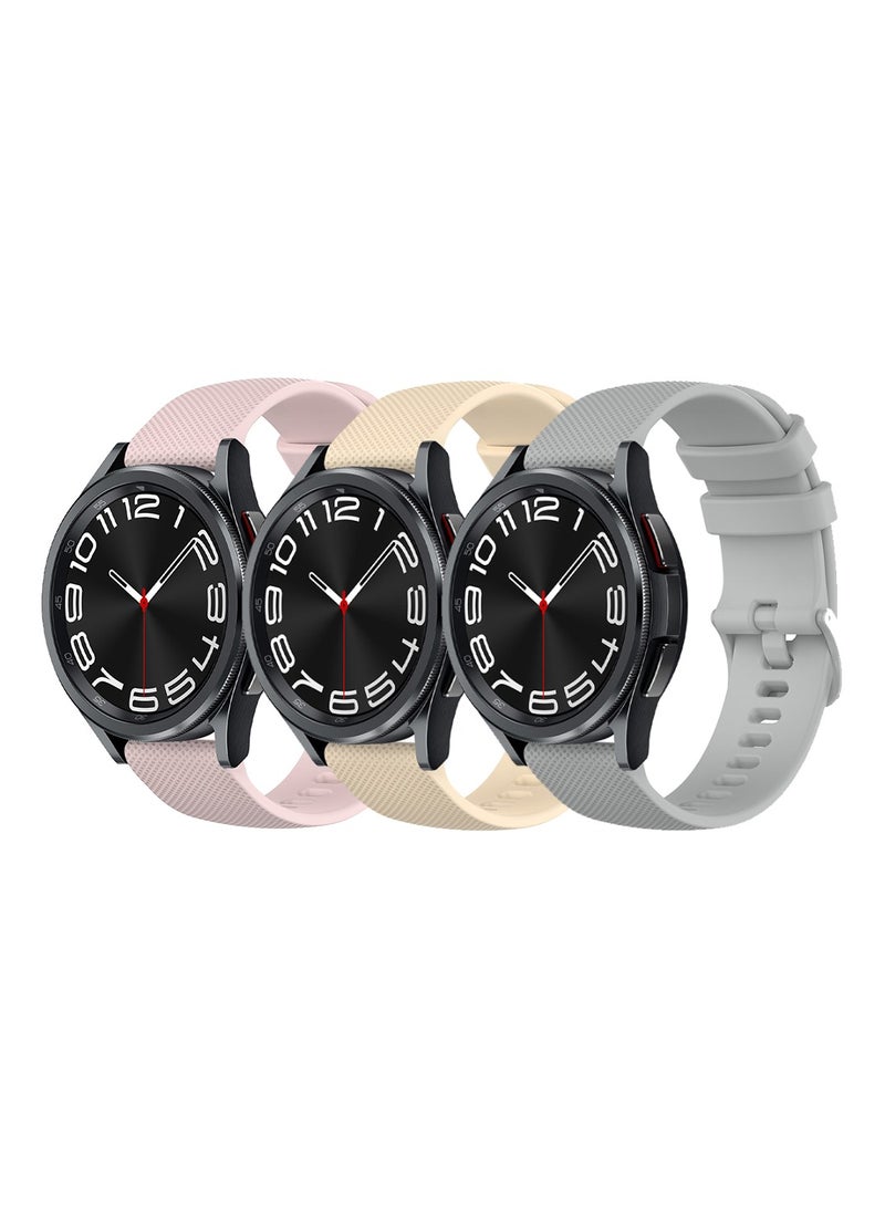 O Ozone (Pack of 3) Silicone Bands ForSamsung Galaxy Watch Ultra LTE 47mm / Galaxy Watch 3 45mm 22mm Sports Replacement Strap with Metal Buckle - Pink/ grey/beige - Image 4