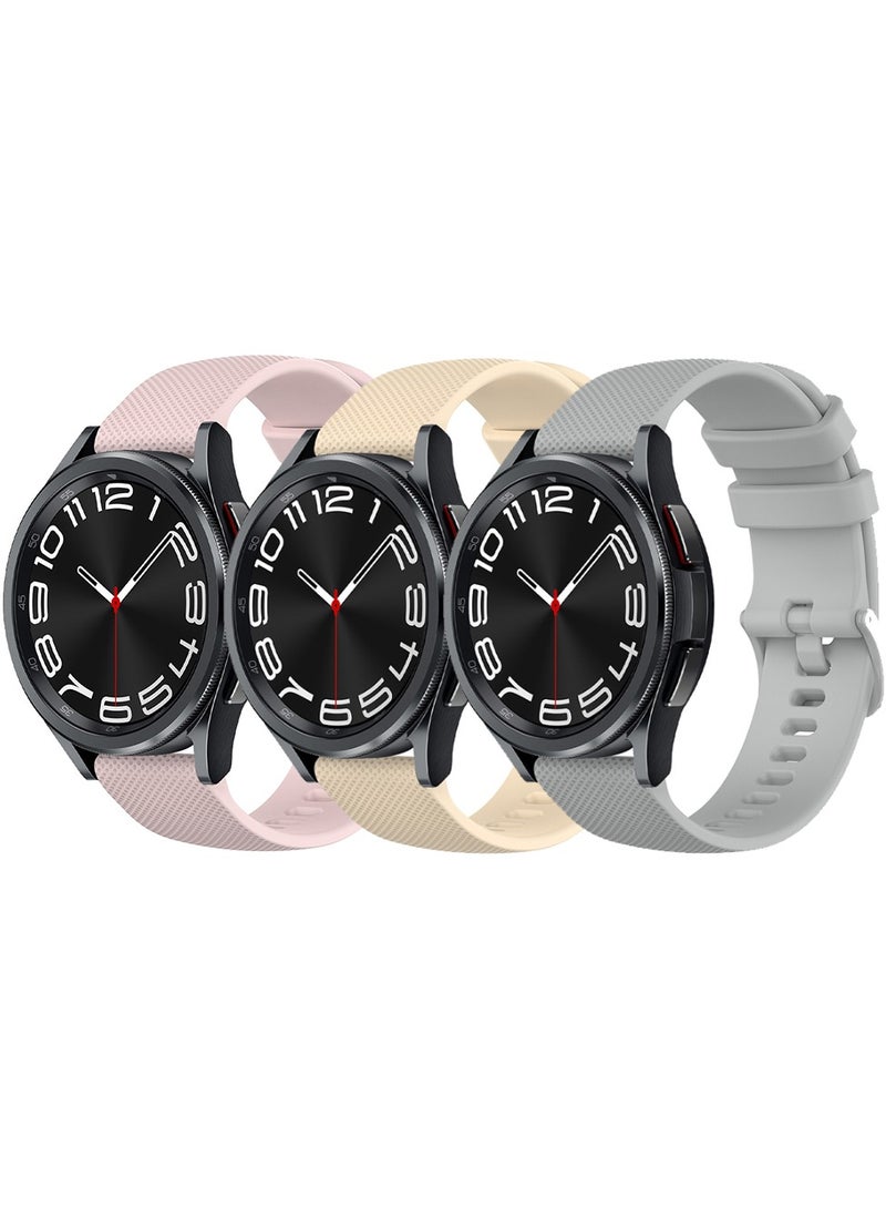 O Ozone (Pack of 3) Silicone Bands ForSamsung Galaxy Watch Ultra LTE 47mm / Galaxy Watch 3 45mm 22mm Sports Replacement Strap with Metal Buckle - Pink/ grey/beige - Image 1
