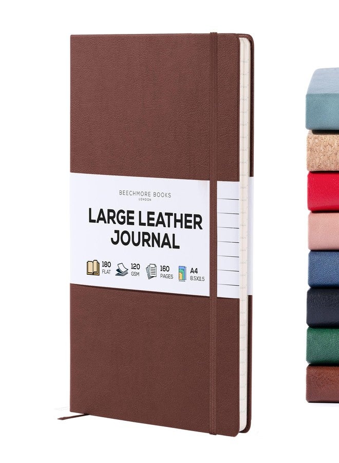 بيتش مور بوكس دفتر يوميات مسطر من BEECHMORE BOOKS، 8.5 × 11.5 بوصة، A4، 160 صفحة مسطرة، دفاتر يوميات جلدية ذات غلاف مقوى للنساء والرجال والكتابة ودفاتر العمل - ورق سميك 120 جرام لكل متر مربع، صندوق هدايا متضمن (بني كستنائي) - Image 1