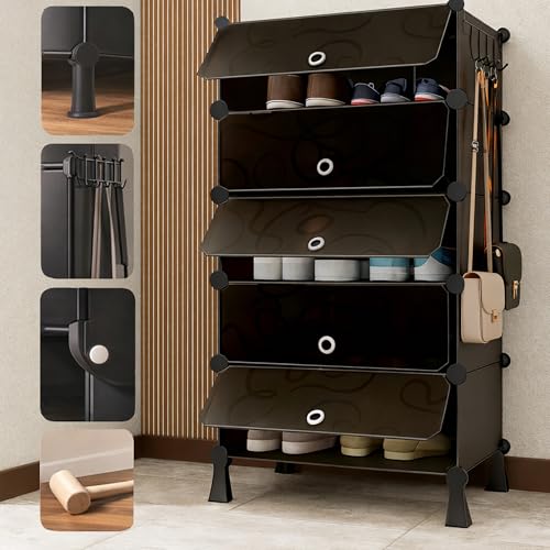 AYSIS Premium Modular Plastic Shoe Rack for Home with Door | 𝟓-𝐓𝐢𝐞𝐫 Stackable Shoe Organizer | Waterproof & Dustproof | Space Saving Storage for Home, Bedroom & Entryway【Grey, 5-Shelf-5-Door】 - Image 1