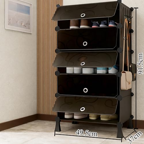 AYSIS Premium Modular Plastic Shoe Rack for Home with Door | 𝟓-𝐓𝐢𝐞𝐫 Stackable Shoe Organizer | Waterproof & Dustproof | Space Saving Storage for Home, Bedroom & Entryway【Grey, 5-Shelf-5-Door】 - Image 2
