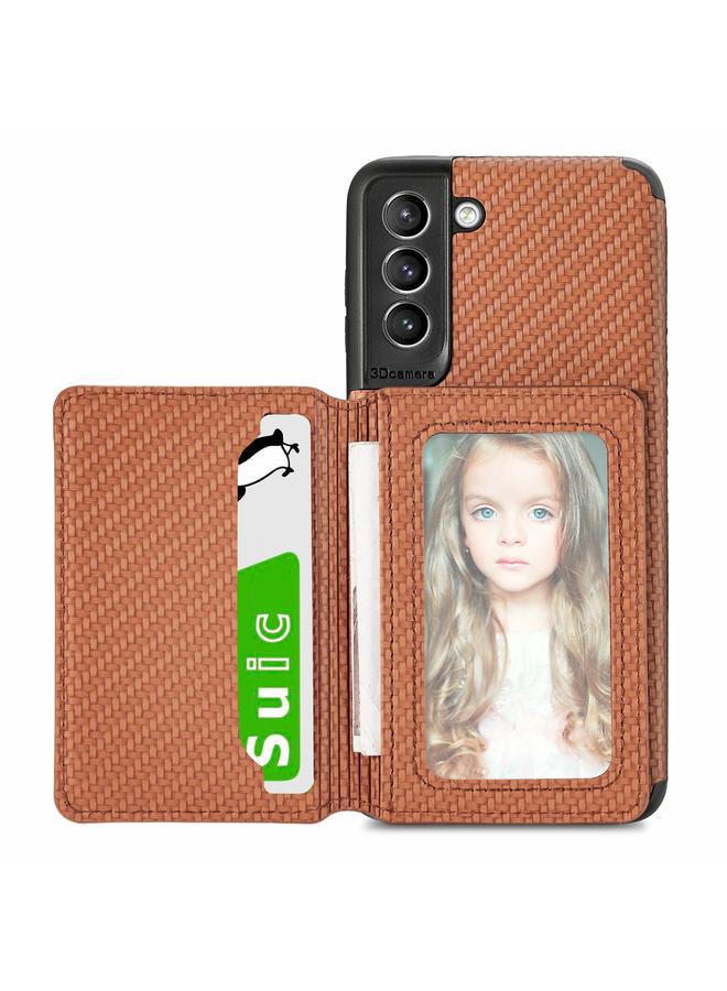 S-TOP Case For Samsung Galaxy S21+ 5G Carbon Fiber Magnetic Card Bag TPU+PU Shockproof Back Cover Case with Holder & Card Slot & Photo Frame - Image 1