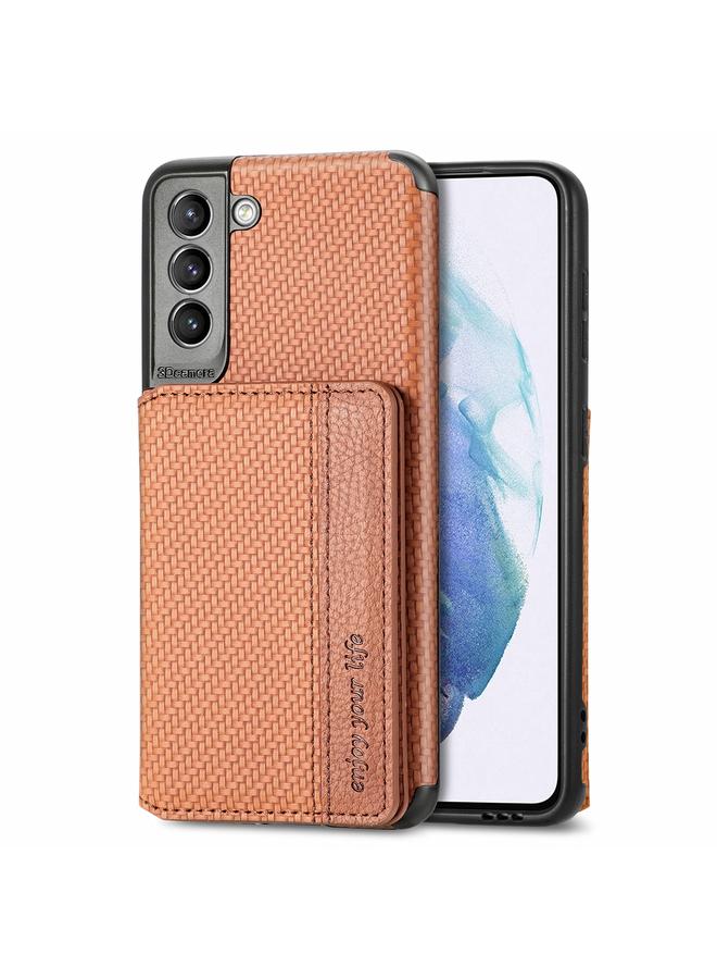 S-TOP Case For Samsung Galaxy S21+ 5G Carbon Fiber Magnetic Card Bag TPU+PU Shockproof Back Cover Case with Holder & Card Slot & Photo Frame - Image 2