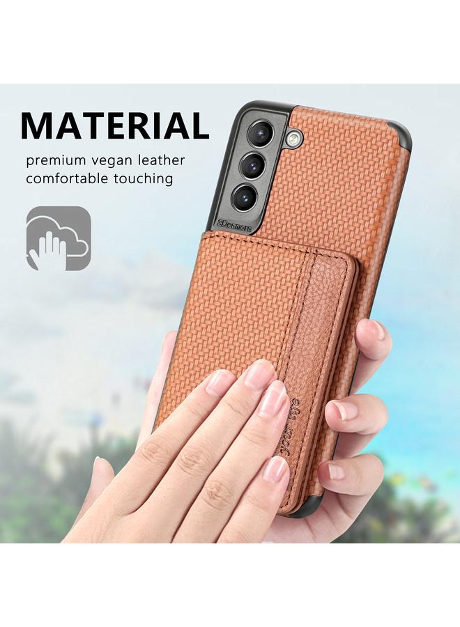 S-TOP Case For Samsung Galaxy S21+ 5G Carbon Fiber Magnetic Card Bag TPU+PU Shockproof Back Cover Case with Holder & Card Slot & Photo Frame - Image 5