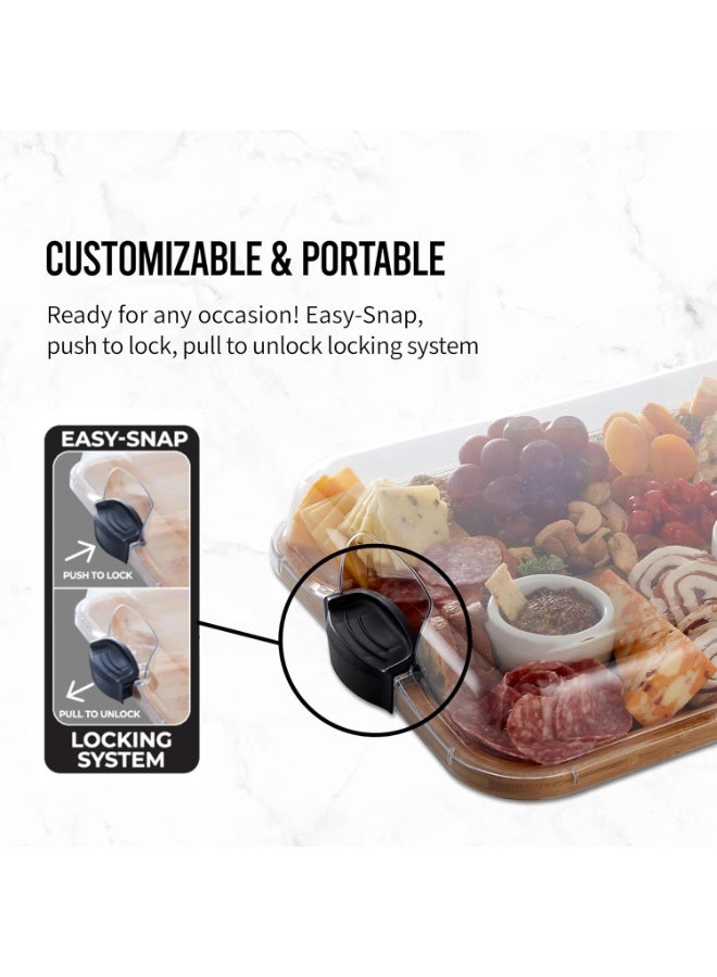 YQbest لوح تقطيع من الخيزران مع أقسام مدمجة وغطاء قفل شفاف، مثالي للجبن والوجبات الخفيفة وتحضير الطعام والتقديم - Image 5