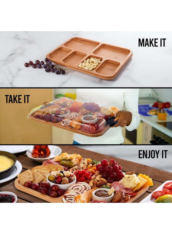 YQbest لوح تقطيع من الخيزران مع أقسام مدمجة وغطاء قفل شفاف، مثالي للجبن والوجبات الخفيفة وتحضير الطعام والتقديم - Image 3